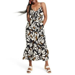 NWT Tabitha Brown x Target Linen Blend Botanical Palm Print Dress, Size XS